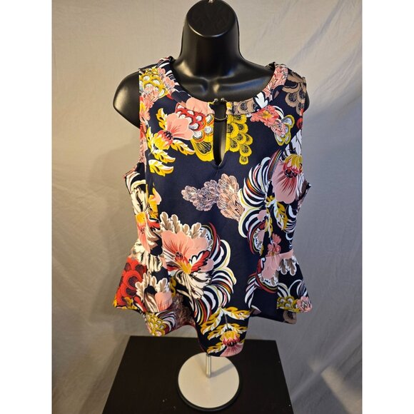New York & Company Peplum Floral Sleeveless Blouse Womens Size Large L - Picture 1 of 3